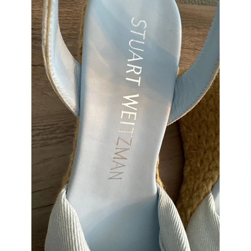 Stuart Weitzman Playa Womens 7.5B Espadrille Wedge Sandals Blue Denim